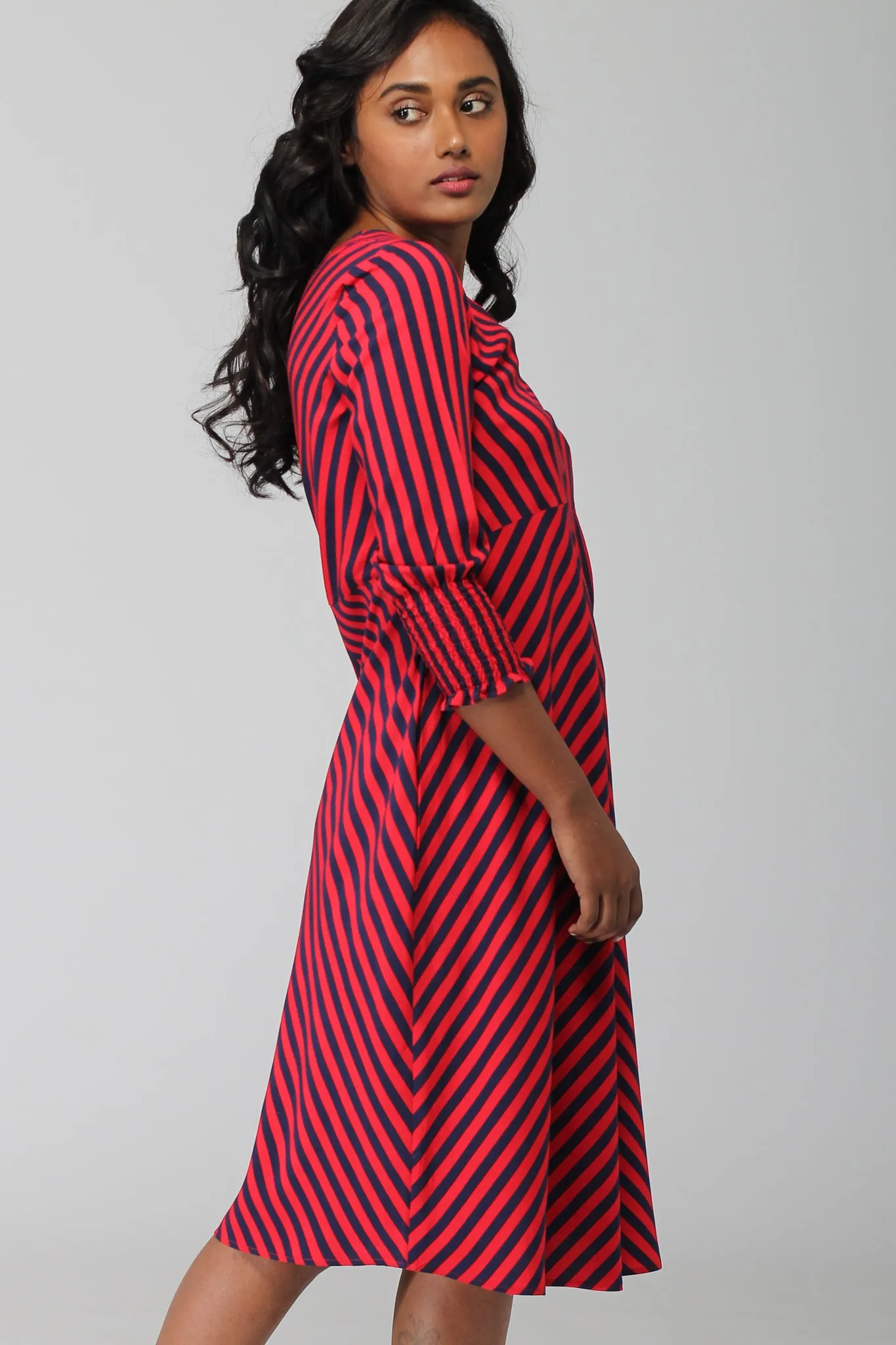 Zanskar A line dress with Ruched sleeve